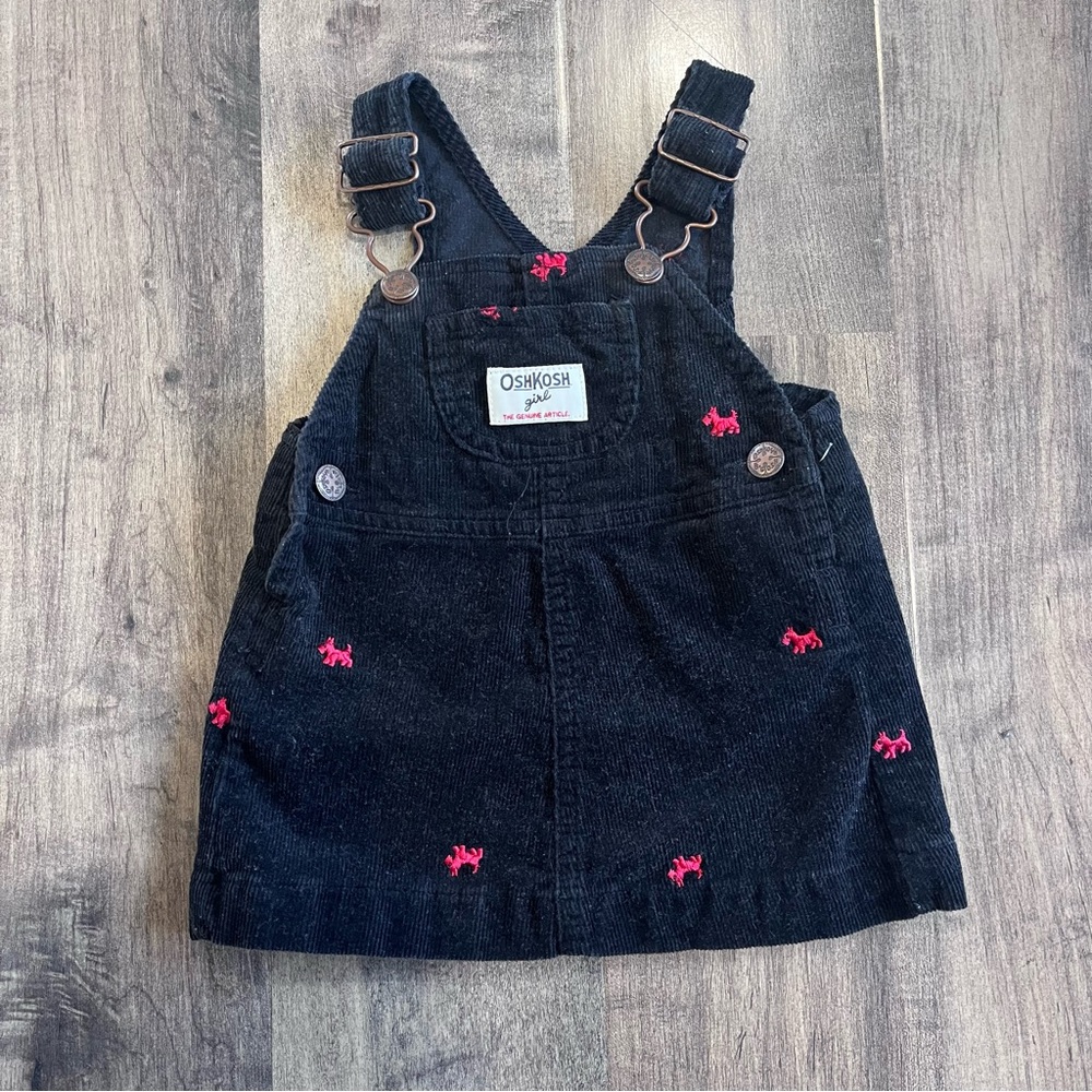 Oshkosh B’gosh Girl Scotty Dog Vestbak Jumper  Dress Black And Red 6 Months